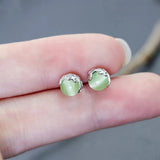 Natural Prehnite Round Earrings - Bohemian Silver Jewelry