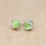 Natural Prehnite Round Earrings - Bohemian Silver Jewelry