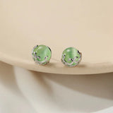 Natural Prehnite Round Earrings - Bohemian Silver Jewelry