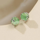 Natural Prehnite Round Earrings - Bohemian Silver Jewelry