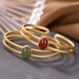 Silver Inlaid Jade Adjustable Bracelet Chinese Retro Jewelry