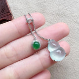 Silver Inlaid Ice Chalcedony Gourd Necklace for Women