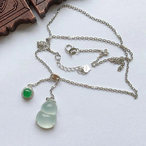 Silver Inlaid Ice Chalcedony Gourd Necklace for Women