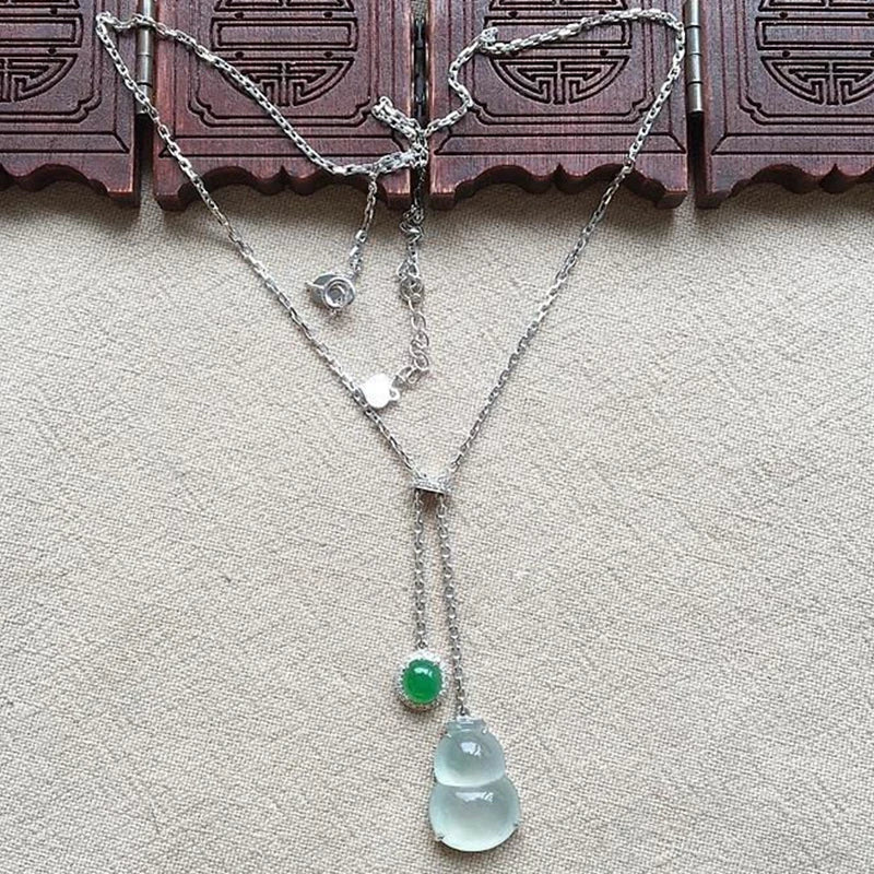 Silver Inlaid Ice Chalcedony Gourd Necklace for Women