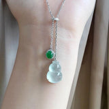 Silver Inlaid Ice Chalcedony Gourd Necklace for Women