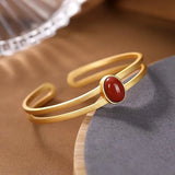 Silver Inlaid Red Tourmaline Bracelet Adjustable Retro Jewelry