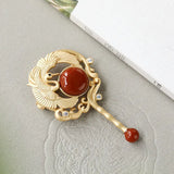 Silver Inlaid Red Tourmaline Brooch Charm