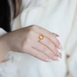 Silver Inlaid Yellow Gemstone Ladies Ring Set