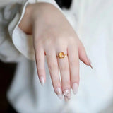 Silver Inlaid Yellow Gemstone Ladies Ring Set
