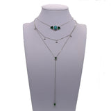 925 Silver CZ Choker Necklace with Green Crystal