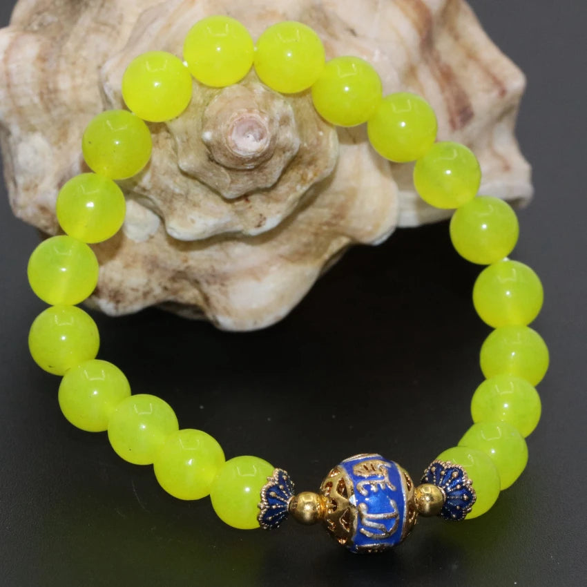 Vintage Lemon Chalcedony Jade Bracelet 8mm Round Beads