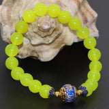 Vintage Lemon Chalcedony Jade Bracelet 8mm Round Beads