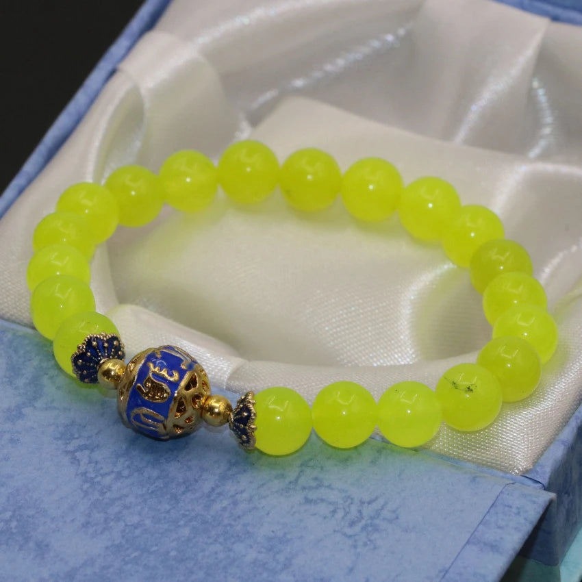 Vintage Lemon Chalcedony Jade Bracelet 8mm Round Beads