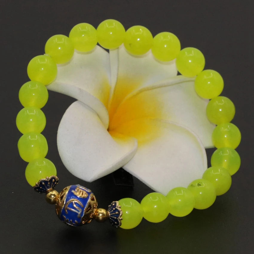 Vintage Lemon Chalcedony Jade Bracelet 8mm Round Beads