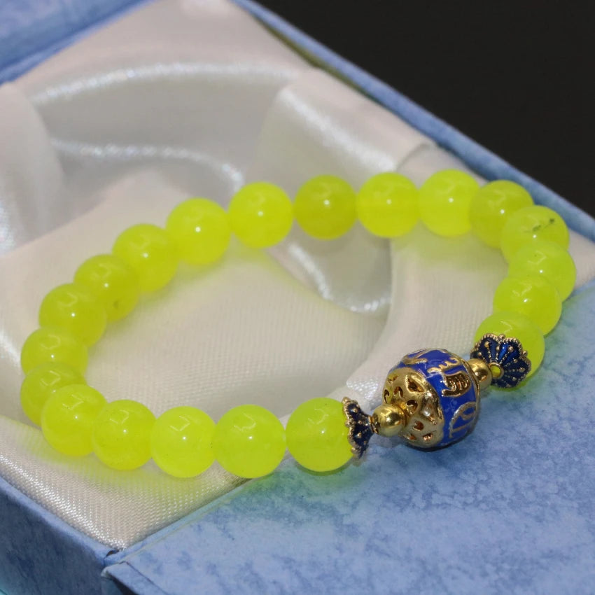 Vintage Lemon Chalcedony Jade Bracelet 8mm Round Beads