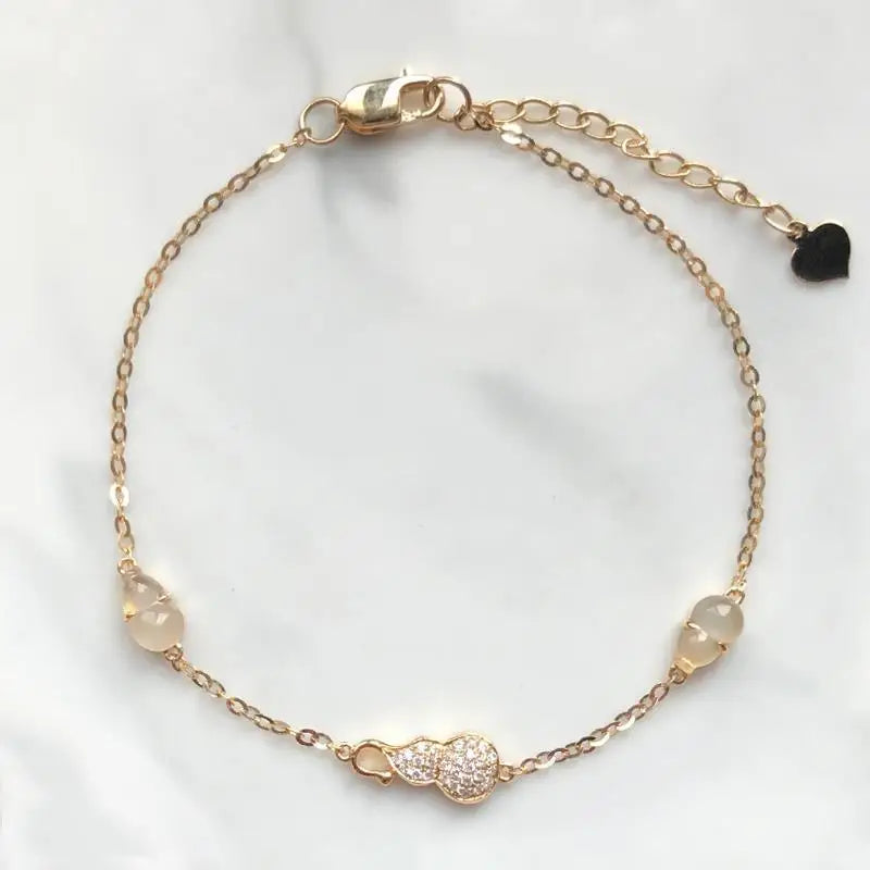 Gourd Inlaid Diamond Chalcedony Bracelet - Women's Silver Jewelry