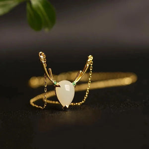 Diamond-Studded Hetian Chalcedony Elk Pendant Necklace