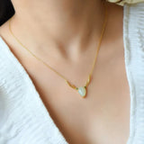Diamond-Studded Hetian Chalcedony Elk Pendant Necklace