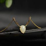 Diamond-Studded Hetian Chalcedony Elk Pendant Necklace