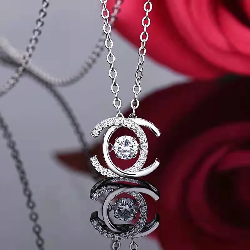 Double Letter-C Zircon Pendant Necklace Clavicle Chain