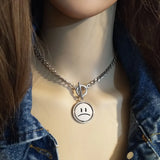 Smiling Crying Face Pendant Necklace Rotatable Street Couple Expression