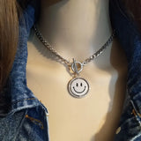 Smiling Crying Face Pendant Necklace Rotatable Street Couple Expression