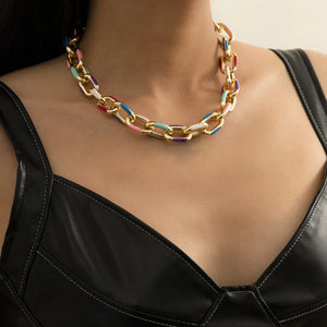 Drip Oil Rainbow Necklace Cross Aluminum Chain Hip Hop Geometric Necklace