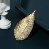 14K Plated Natural Pearl Leaf Brooch Lady Costume Jewelry Accessory