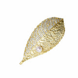14K Plated Natural Pearl Leaf Brooch Lady Costume Jewelry Accessory