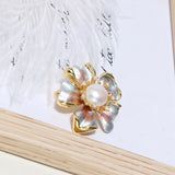 14K Plated Freshwater Pearl Flower Brooch Lady Costume Jewelry