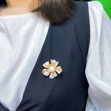14K Plated Freshwater Pearl Flower Brooch Lady Costume Jewelry