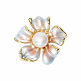 14K Plated Freshwater Pearl Flower Brooch Lady Costume Jewelry