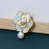 14K Plated Freshwater Pearl Shell Vintage Flower Dress Brooch Bridal Jewelry