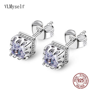 925 Silver Pave Round CZ Crystal Stud Earrings