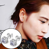 925 Silver Pave Round CZ Crystal Stud Earrings