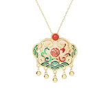Enamel Silver Inlay Hotan Jade Tassels Necklace Vintage Pendant Jewelry