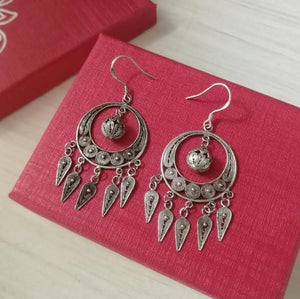 Miao Silver Filigree Ball Tassel Earrings Short Ethnic Women's Earrings