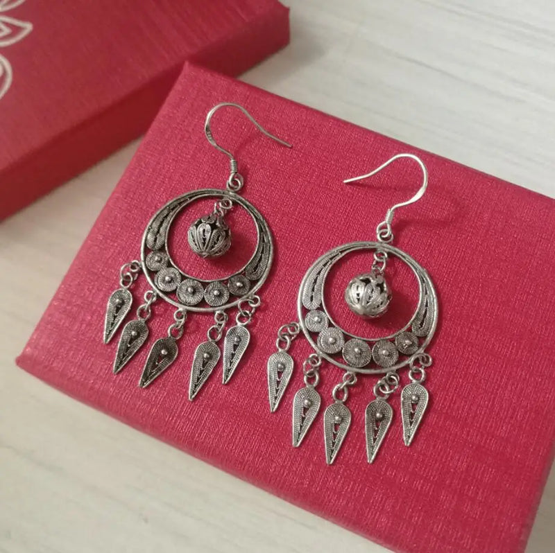 Miao Silver Filigree Ball Tassel Earrings Short Ethnic Women's Earrings