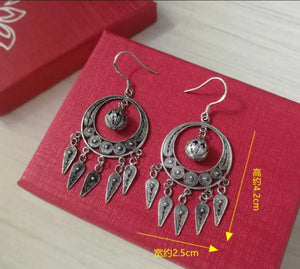 Miao Silver Filigree Ball Tassel Earrings Short Ethnic Women's Earrings