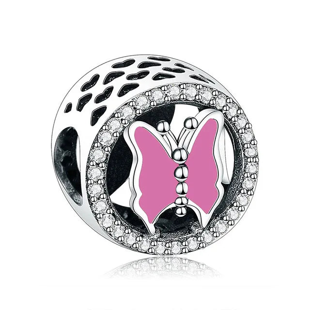 European Cup Butterfly Rose Red Pink Spacer Clip DIY Bead Charm