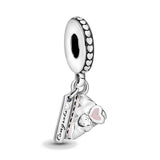 European Mother Son Ribbon Happy Birthday Cake Pendant Silver 925 Bracelet DIY