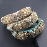Exaggerated Baroque Headband with Rhinestones and Pearls