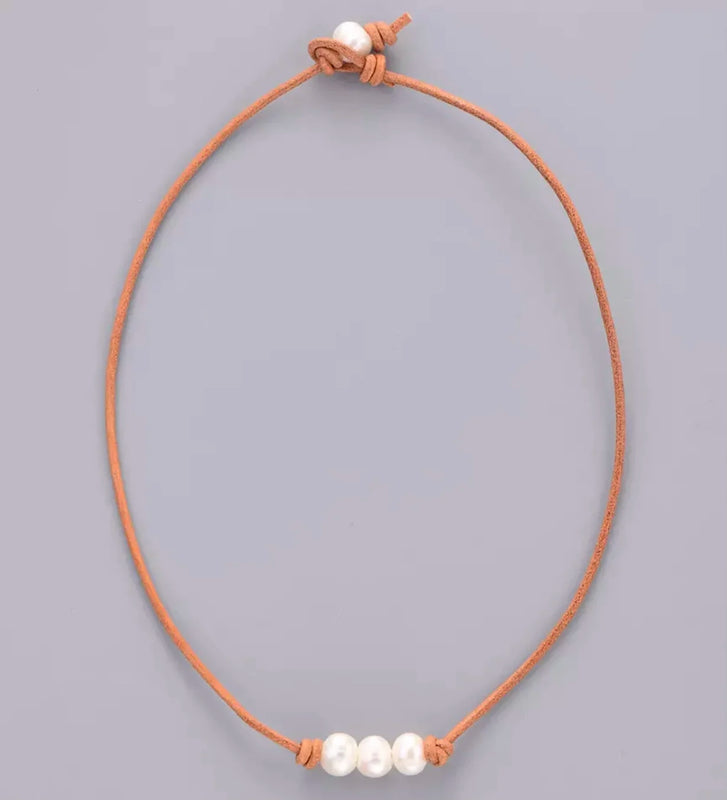 Fresh Water Pearl Leather Necklace Wedding Jewelry