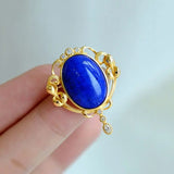 Lapis Lazuli Vintage Brooch Pendant Chinese Pin Silver Jewelry