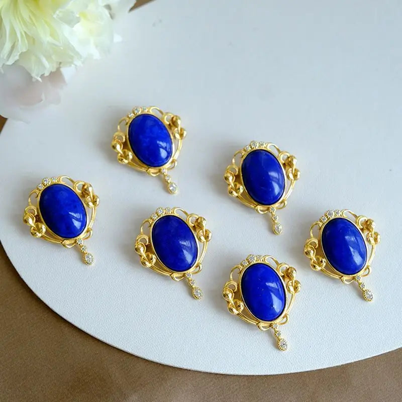 Lapis Lazuli Vintage Brooch Pendant Chinese Pin Silver Jewelry