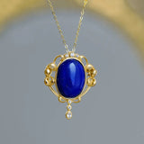 Lapis Lazuli Fan Vintage Brooches for Women Pendant Dual-Use Chinese Pin