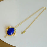 Lapis Lazuli Fan Vintage Brooches for Women Pendant Dual-Use Chinese Pin Broche