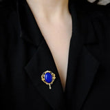Lapis Lazuli Fan Vintage Brooch Pendant Dual-Use Chinese Pin Silver Jewelry