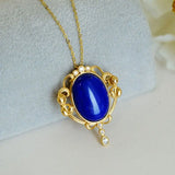 Lapis Lazuli Fan Vintage Brooches for Women Pendant Dual-Use Chinese Pin