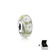 925 Silver Flower Pattern Glass Bead Charm for DIY Bracelet